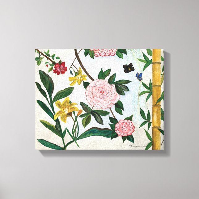 Impressão Em Tela PINTURA EM AQUELE - Flores e Borboletas (Frente)