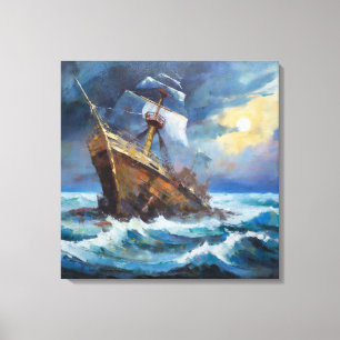 Impressão Em Tela Pintura em naufrágio - Arte na tela