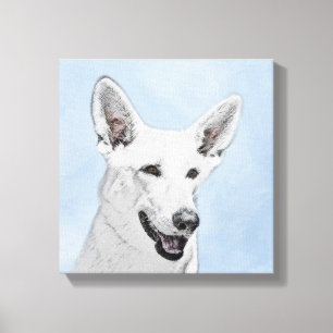 Impressão Em Tela Pintura em Pastor Branco - Arte de Cachorro Origin