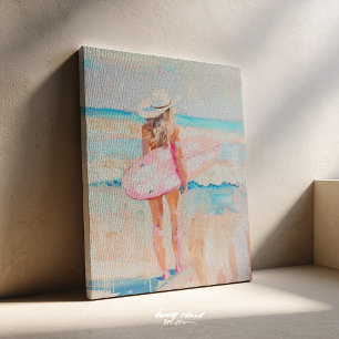 Impressão Em Tela Pintura em Tela de Surfista Cowgirl Costeira