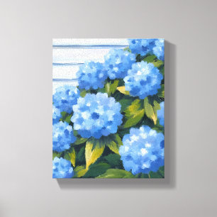 Impressão Em Tela Pintura Floral de Arbustos de Hortênsias Azuis