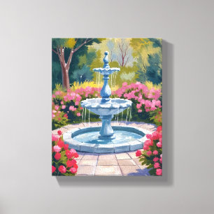 Impressão Em Tela Pintura Floral de Fonte de Jardim