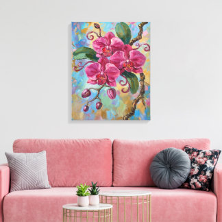 Impressão Em Tela Pintura Floral de Orquídea Rosa