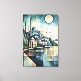 Impressão Em Tela Pintura Geométrica Abstrata da Silhueta de Istambu