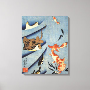 Impressão Em Tela Pintura japonesa velha da vida marinha cerca dos