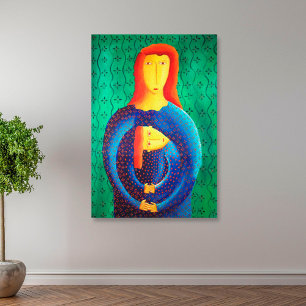 Impressão Em Tela Pintura Mãe e Filha Arte Contemporânea