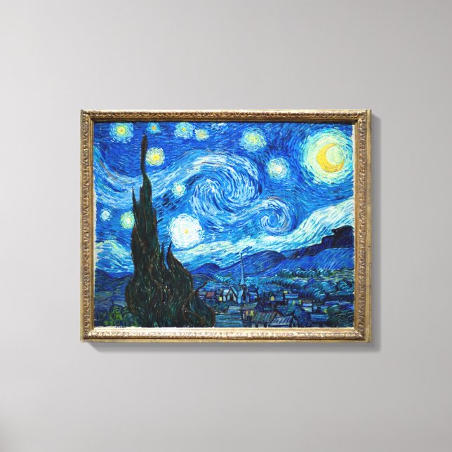 Impressão Em Tela Pintura Noturna Starry Pelo Pintor Vincent Van Gog (Frente)