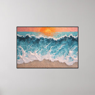 Impressão Em Tela Pintura Paisagem do Pôr do Sol na Praia Arte de Pa