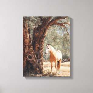 Impressão Em Tela Pintura Rústica do Cavalo Dourado da Natureza
