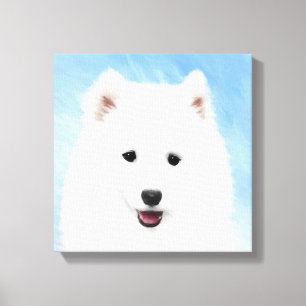 Impressão Em Tela Pintura Samoyed Puppy - Arte Cachorra Original