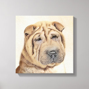 Impressão Em Tela Pintura Shar Pei - Arte Cachorra Original