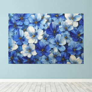 Impressão Em Tela Pintura Texturizada Floral Azul e Branco – Abstrat
