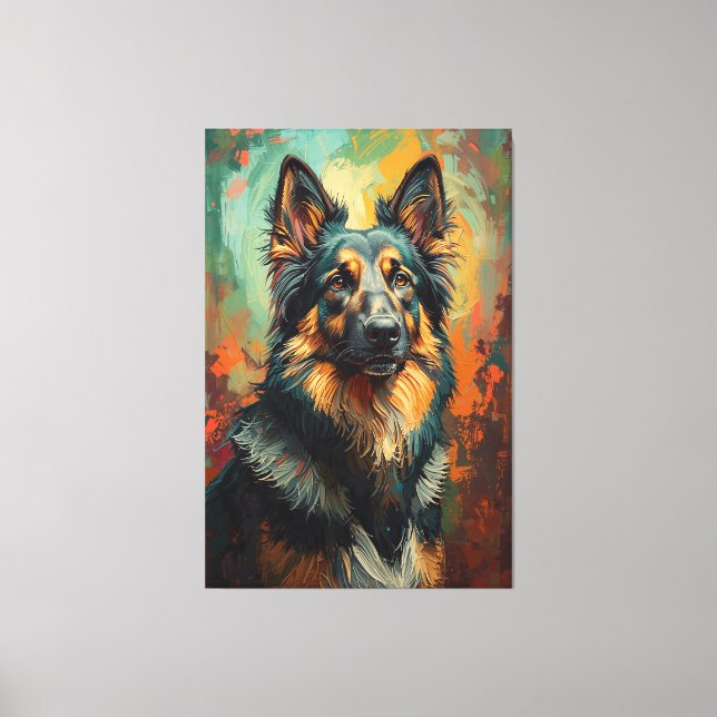 Impressão Em Tela Pintura vibrante com retrato de German shepherd ar (Frente)