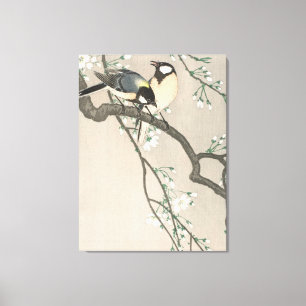 Impressão Em Tela Pintura Vintage de Flor de Cerejeira e Pássaro