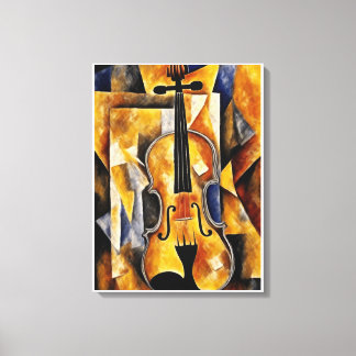 Impressão Em Tela Pintura Violina com Arte Geométrica