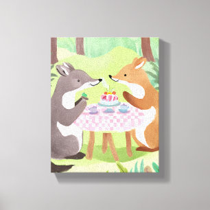 Impressão Em Tela Piquenique de Animais da Floresta Aquarela Capri