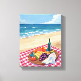 Impressão Em Tela Piquenique na Praia | Pintura da Costa do Oceano