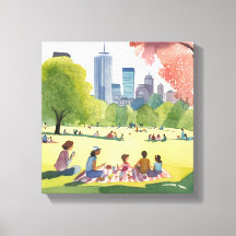 Piquenique no Boston Common | Pintura em Aquarela