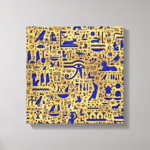 Impressão Em Tela Piróglifo egípcio Lapis Lazuli e Dourado