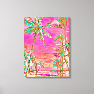 Impressão Em Tela PixDezines Beach/Hawaii/Bay/Pink/Teal