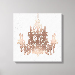 Impressão Em Tela PixDezines Faux Rosa Chandelier Dourado em Marble
