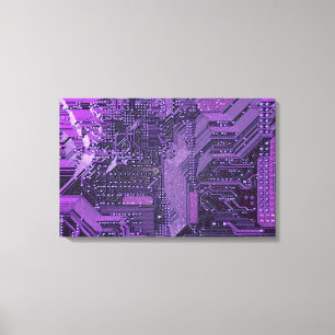 Impressão Em Tela Placa de Circuito Cibernético Roxo Arte Tecnologia