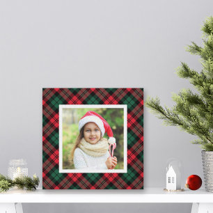 Impressão Em Tela Plaid de Natal Vermelho e Verde com Foto Personali