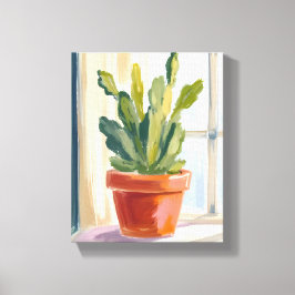 Impressão Em Tela Planta de Cacto | Aquarela Botânica Verde