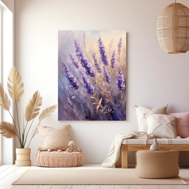 Impressão Em Tela Planta de Lavanda e Folhas Douradas (Criador carregado)