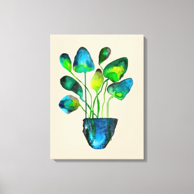 Impressão Em Tela Plantas aquáticas de arte verde e abstrato azul (Frente)