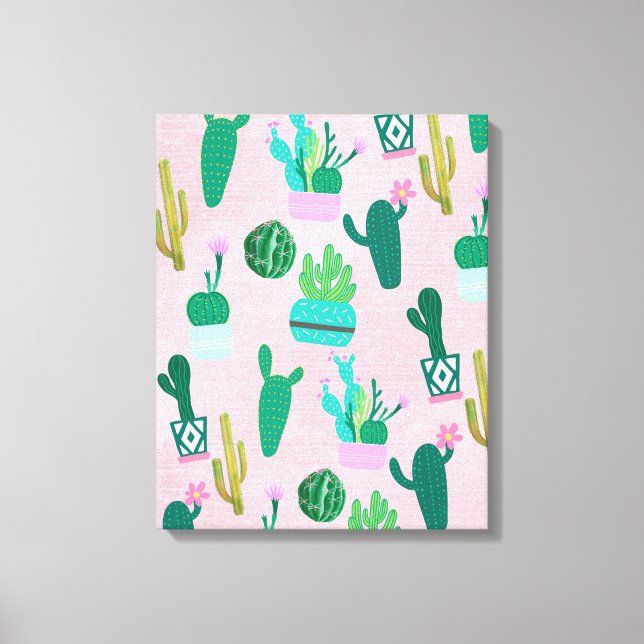 Impressão Em Tela Plantas Cactos Cactáceas do Sudoeste Rústico Rosa (Frente)