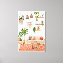 Plantas caseiras em aquarela em Casa Estilo Boêmio