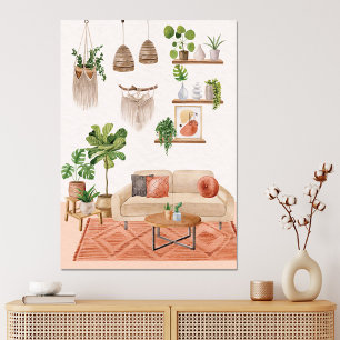 Impressão Em Tela Plantas em Aquarela em Casa Estilo Boêmio