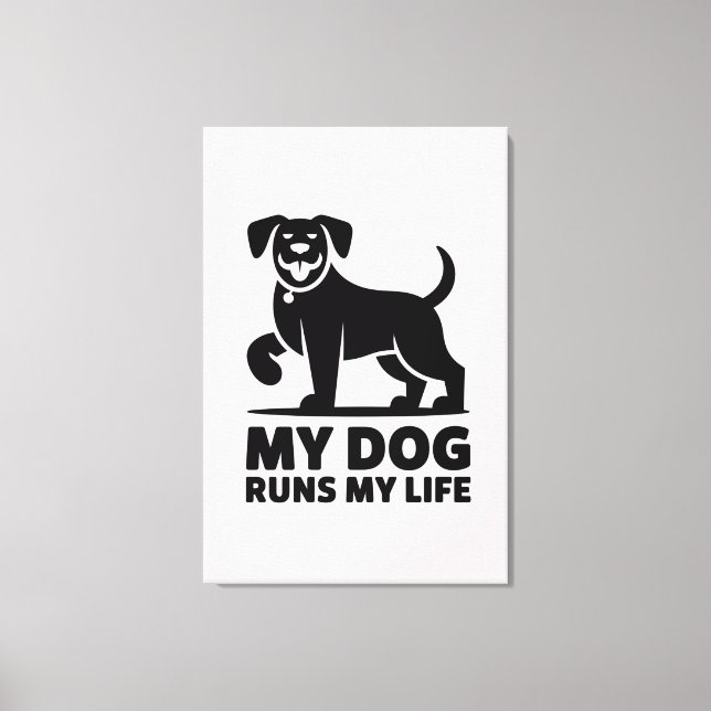Impressão Em Tela Playful Dog Outline "My Dog Runs My Life" Art (Frente)