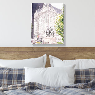 Impressão Em Tela Plaza Hotel NYC Aquarela em Tela Moldura