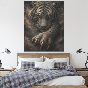 Impressão Em Tela Poderoso Design de Energia Dourada do Tigre Branco