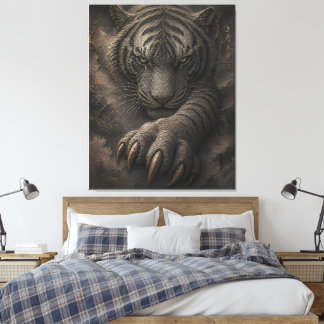 Impressão Em Tela Poderoso Design de Energia Dourada do Tigre Branco