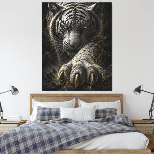 Impressão Em Tela Poderoso Design de Energia Dourada do Tigre Branco