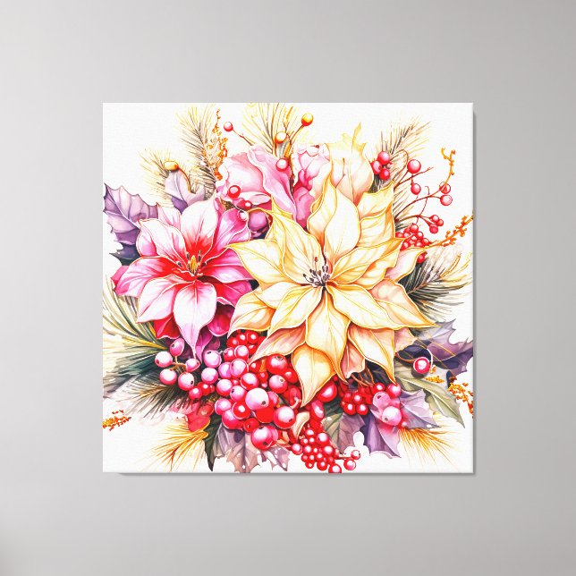 Impressão Em Tela Poinsettias e Holly de Natal (Frente)