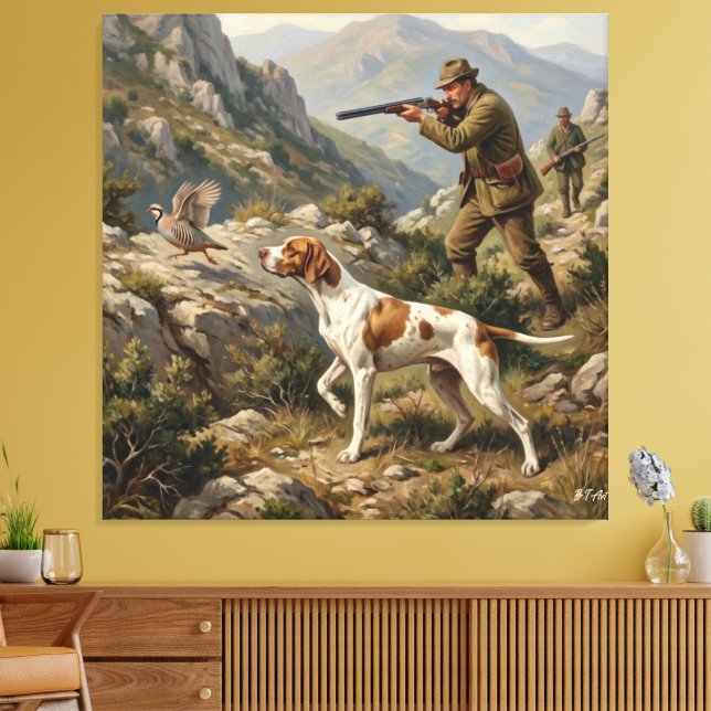 Impressão Em Tela Pointer Inglês, Caça à Perdiz  (Insitu(Sala de estar))