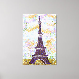 Impressão Em Tela Pointilismo da paisagem inspirado na Torre Eiffel