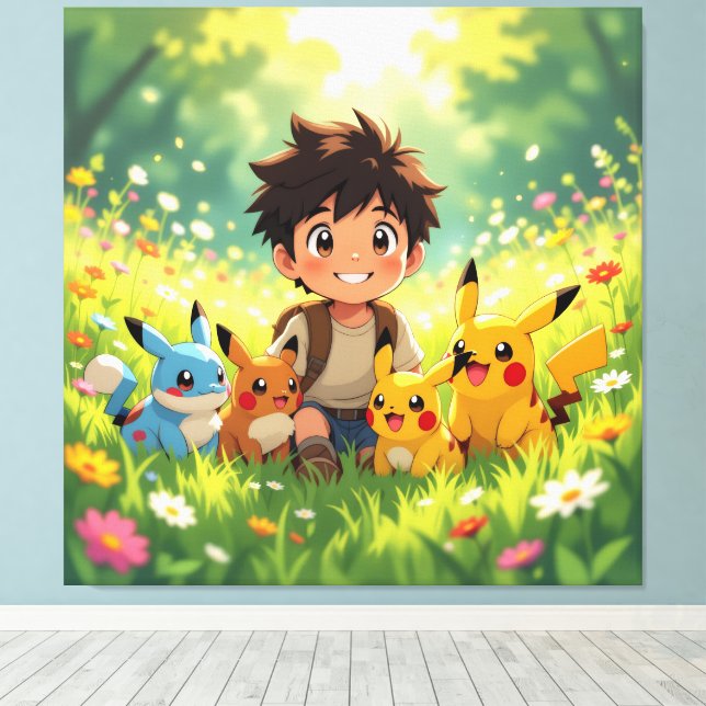 Impressão Em Tela Pokémon und seine Treue Freunde Leinwanddruck (Insitu(piso de madeira))