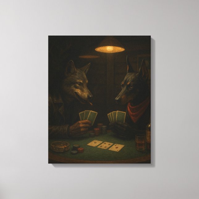 Impressão Em Tela Poker Night | Wolf and Doberman Noir Art (Frente)