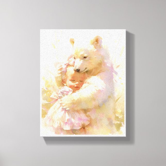 Impressão Em Tela Polar Bear Hug with Baby Girl Nursery Wall Poster (Frente)