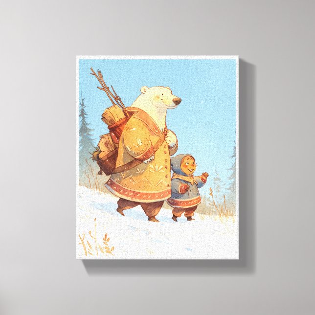 Impressão Em Tela Polar Bear & Inuit Child Winter Nursery Poster (Frente)