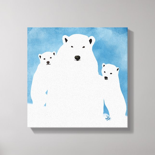 Impressão Em Tela Polar Bear Mãe com Cubos (Frente)