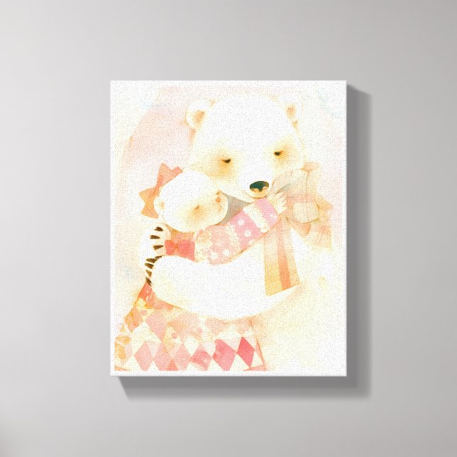 Impressão Em Tela Polar Bear Mother and Cub Cuddle Nursery Poster (Frente)