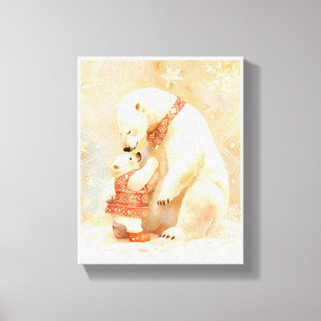 Impressão Em Tela Polar Bear Parent and Cub Winter Embrace Nursery (Frente)