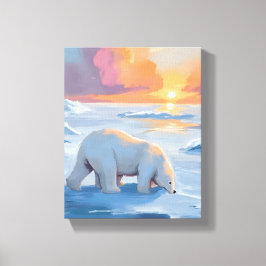 Impressão Em Tela Polar Bear Winter Watercolor Animal Painting