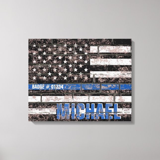 Impressão Em Tela Polícia Thin Blue Line Bandeira Americana Afastada (Frente)